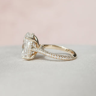 5.0CT Oval Hidden Halo Moissanite Three Side Pave Engagement Ring