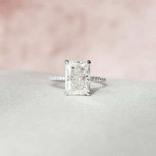 4.50СT Radiant Cut Hidden Halo Pave Diamond Moissanite Engagement Ring