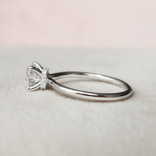 Modern 1.0ct round hidden halo moissanite ring top view