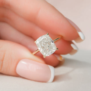 4.50CT Elongated Cushion Hidden Halo Solitaire Moissanite Diamond Engagement Ring