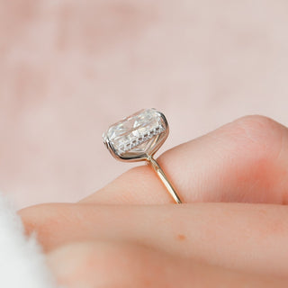 4.0CT Elongated Cushion Hidden Halo Solitaire Diamond Moissanite Engagement Ring