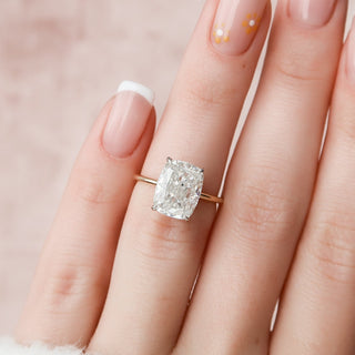 4.0CT Elongated Cushion Hidden Halo Solitaire Diamond Moissanite Engagement Ring