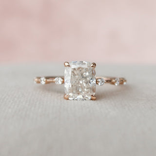 Bold 2.0ct cushion solitaire moissanite ring angled view showing its sparkle