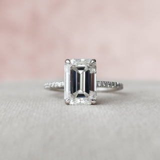 Refined 3.0ct emerald hidden halo moissanite ring sparkle close up