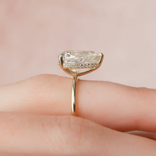3.0CT Pear Cut Hidden Halo Solitaire Diamond Moissanite Engagement Ring