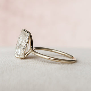 3.0CT Pear Cut Hidden Halo Solitaire Diamond Moissanite Engagement Ring