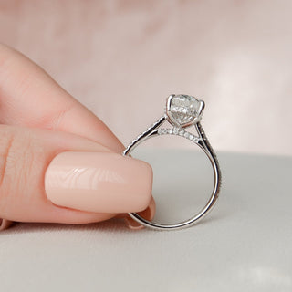 3.0CT Oval Hidden Halo Cathedral Pave Moissanite Diamond Engagement Ring