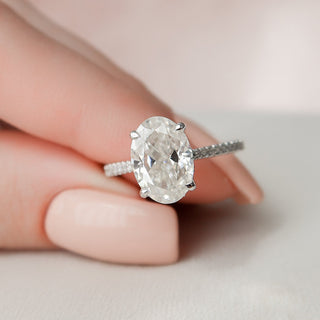 3.0CT Oval Hidden Halo Cathedral Pave Moissanite Diamond Engagement Ring