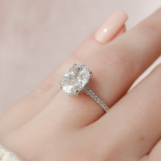 3.0CT Oval Hidden Halo Cathedral Pave Moissanite Diamond Engagement Ring