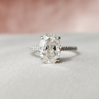 3.0CT Oval Hidden Halo Cathedral Pave Moissanite Diamond Engagement Ring
