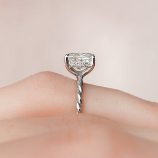 2.0CT Elongated Cushion Hidden Halo Braided Moissanite Diamond Engagement Ring