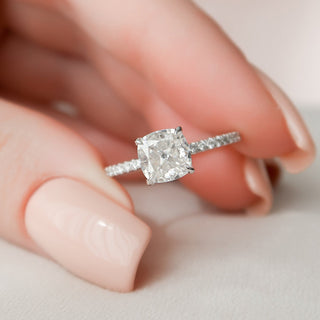1.50CT Cushion Cut Hidden Halo Pave Diamond Moissanite  Engagement Ring