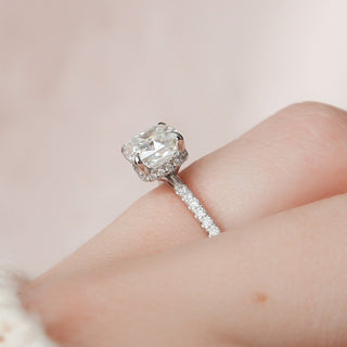 1.50CT Cushion Cut Hidden Halo Pave Diamond Moissanite  Engagement Ring