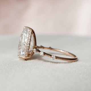 4.0CT Pear Hidden Halo Petite Pave Diamond Moissanite Engagement Ring
