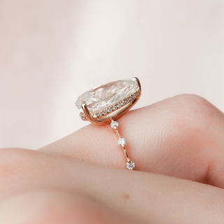 4.0CT Pear Hidden Halo Petite Pave Diamond Moissanite Engagement Ring