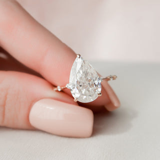 4.0CT Pear Hidden Halo Petite Pave Diamond Moissanite Engagement Ring