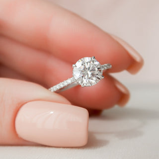 1.50CT Round Hidden Halo Pave Diamond Moissanite Engagement Ring