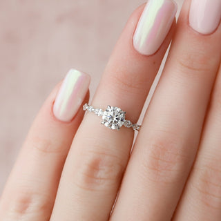 Graceful 1.0ct round hidden halo moissanite ring side profile view