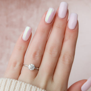 Modern 1.0ct round hidden halo moissanite ring detail view of the band