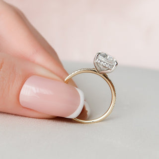 4.50CT Elongated Cushion Hidden Halo Pave Diamond Moissanite  Engagement Ring