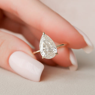 3.0CT Pear Cut Hidden Halo Solitaire Diamond Moissanite Engagement Ring