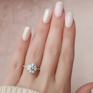 2.50CT Round Cut Hidden Halo Pave Diamond Moissanite Engagement Ring