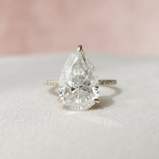 4.50CT Pear Hidden Halo Moissanite Diamond Engagement Ring