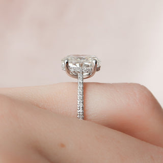 3.0CT Oval Hidden Halo Cathedral Pave Moissanite Diamond Engagement Ring