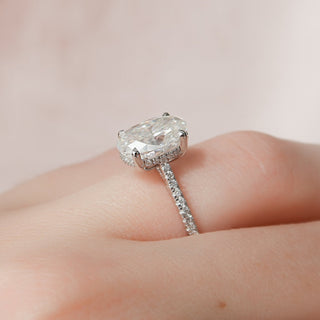 3.0CT Oval Hidden Halo Cathedral Pave Moissanite Diamond Engagement Ring