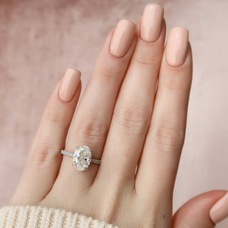 3.0CT Oval Hidden Halo Cathedral Pave Moissanite Diamond Engagement Ring