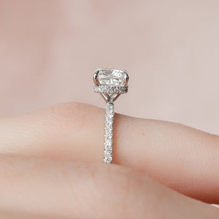 1.50CT Cushion Cut Hidden Halo Pave Diamond Moissanite  Engagement Ring