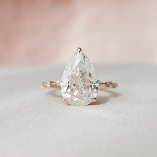 4.0CT Pear Hidden Halo Petite Pave Diamond Moissanite Engagement Ring