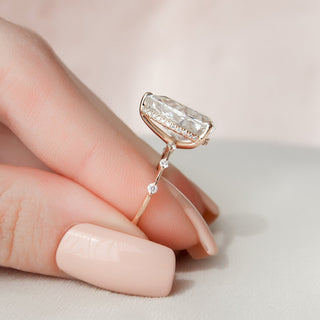 4.0CT Pear Hidden Halo Petite Pave Diamond Moissanite Engagement Ring