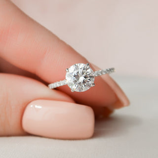 1.50CT Round Hidden Halo Pave Diamond Moissanite Engagement Ring