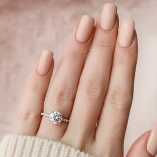 1.50CT Round Hidden Halo Pave Diamond Moissanite Engagement Ring