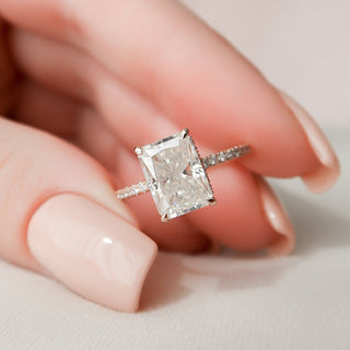 Gorgeous 3.0ct radiant hidden halo moissanite ring front view
