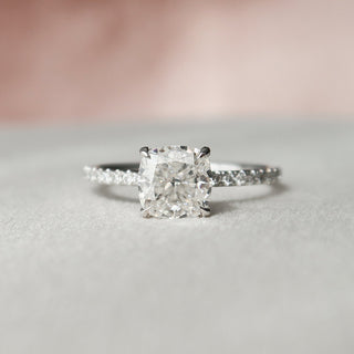 1.50CT Cushion Cut Hidden Halo Pave Diamond Moissanite  Engagement Ring