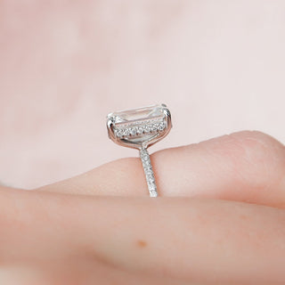 Refined 3.0ct emerald hidden halo moissanite ring top view