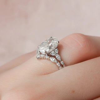 3.0CT Oval Cut Cluster Diamond Moissanite Bridal Engagement Ring Set