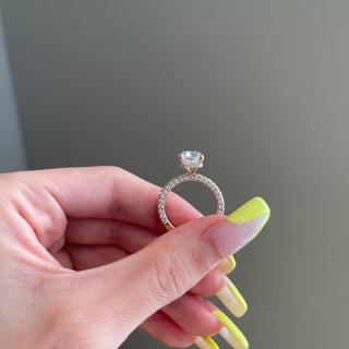 4.0ct Elongated Cushion Hidden Halo Three Side Pave Diamond Moissanite Engagement Ring