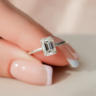 1.50CT Emerald Cut Hidden Halo Solitaire Moissanite Diamond Engagement Ring