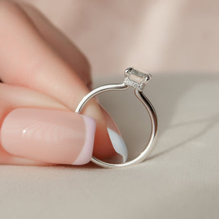 1.50CT Emerald Cut Hidden Halo Solitaire Moissanite Diamond Engagement Ring