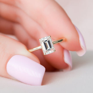 1.50CT Emerald Cut Hidden Halo Solitaire Moissanite Diamond Engagement Ring