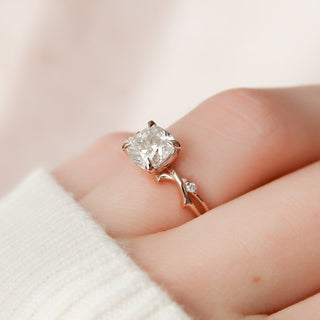 1.50CT Cushion Cut Branch Nature Inspired Moissanite Diamond Engagement Ring