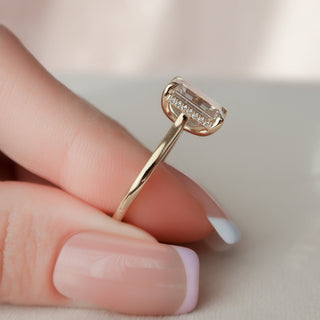 3.0 CT Emerald Cut Solitaire Moissanite Engagement Ring close up