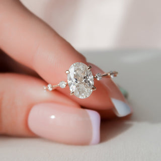 1.50CT Oval Cut Petite Pave Diamond Moissanite Engagement Ring