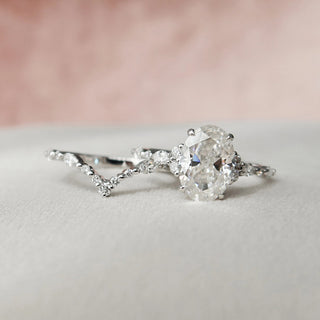 3.0CT Oval Cut Cluster Diamond Moissanite Bridal Engagement Ring Set