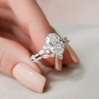 3.0CT Oval Cut Cluster Diamond Moissanite Bridal Engagement Ring Set