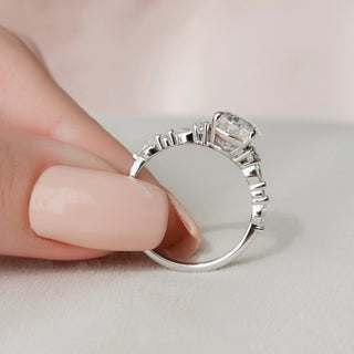 3.0CT Oval Cut Cluster Diamond Moissanite Bridal Engagement Ring Set
