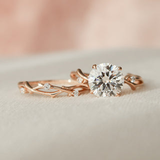 2.0CT Round Cut Twig Nature Inspired Moissanite Bridal Engagement Ring Set